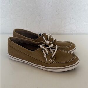 Sperry Top Sider Women"s Tan Boat Shoes Memory Foam White Laces Size 7